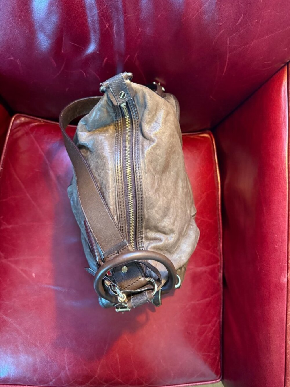 L.A.M.B. by Gwen Stefani Brown Genuine Leather Slouch Hobo Shoulder Handbag | Y2 - Picture 6 of 13